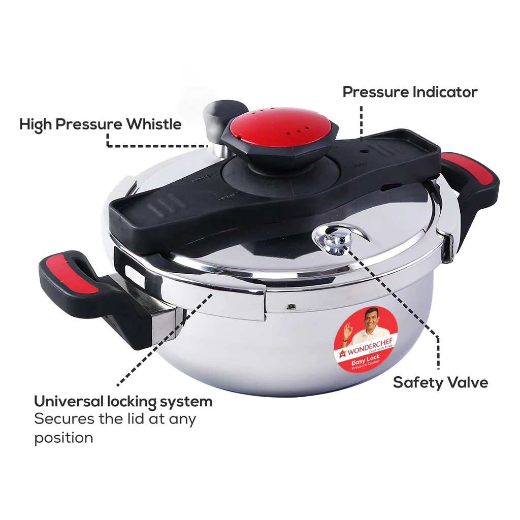 Wonderchef Easy Lock Pressure Cooker - Non-Stick, Induction Friendly, 3 l-3.webp